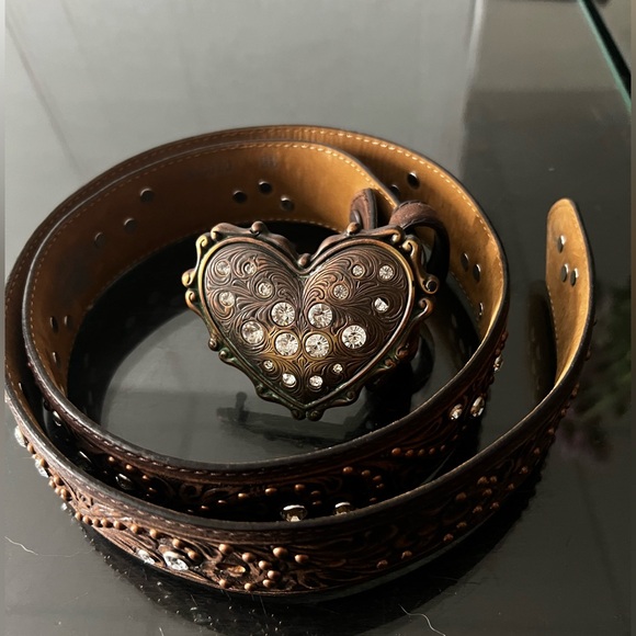 Justin boots Brown Belt with Heart Buckle and Rhinestones